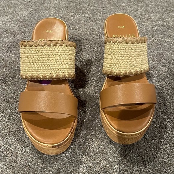 Italian Shoemakers Brown and Cream Wedge Mules, 6.5 - Picture 2 of 8